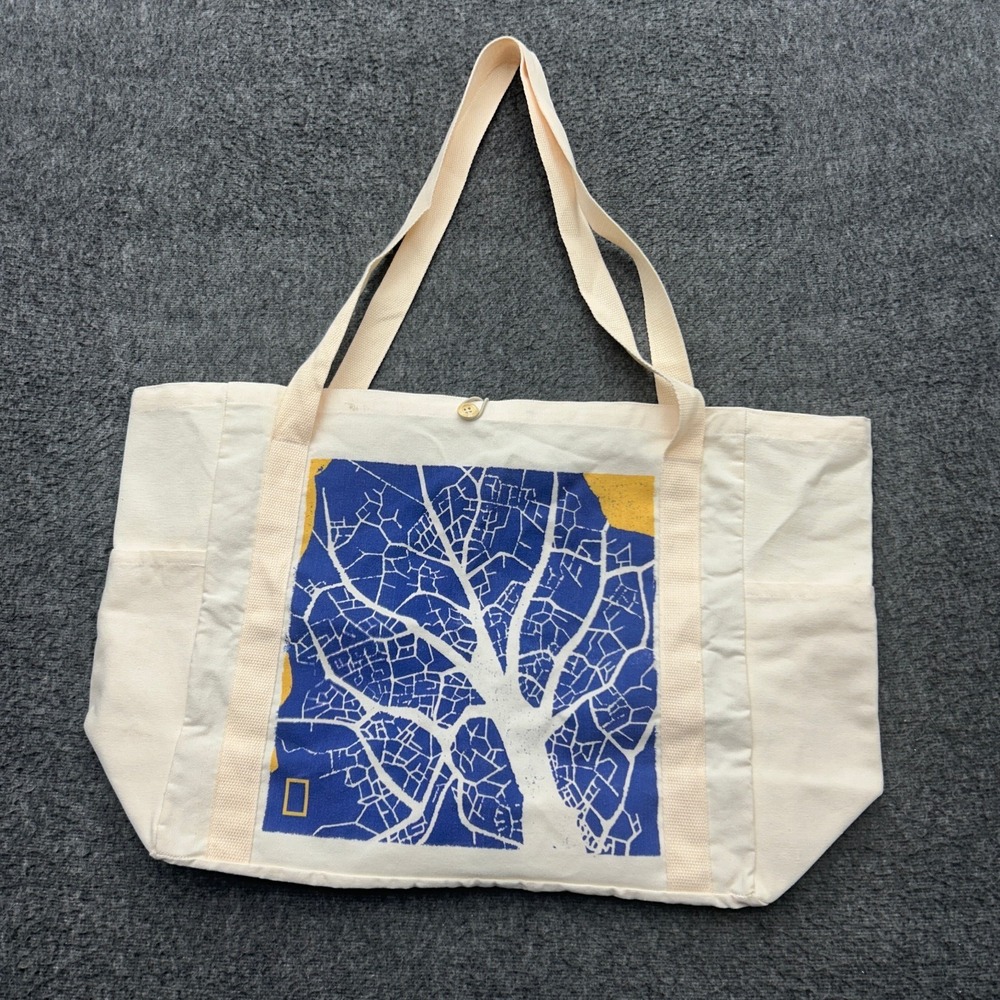 National Geographic Tote Bag Canvas Blue White Tree Nature
